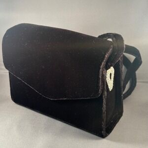 Vtg Talbots Black Velvet Clutch Handbag Rhinestone Accent Evening Bag